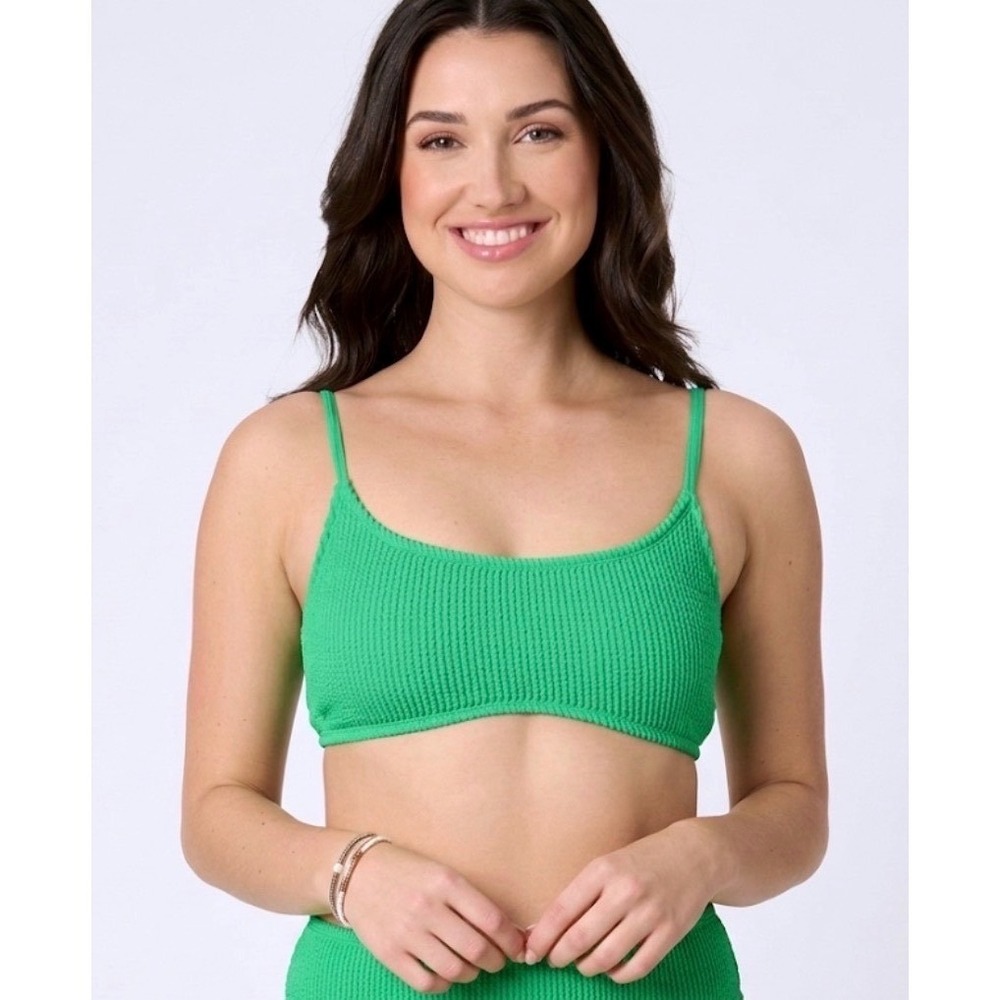 Salt + Cove Green Crinkle Scoop Neck Bikini Top Extra Small Macy's Exclusive NEW
